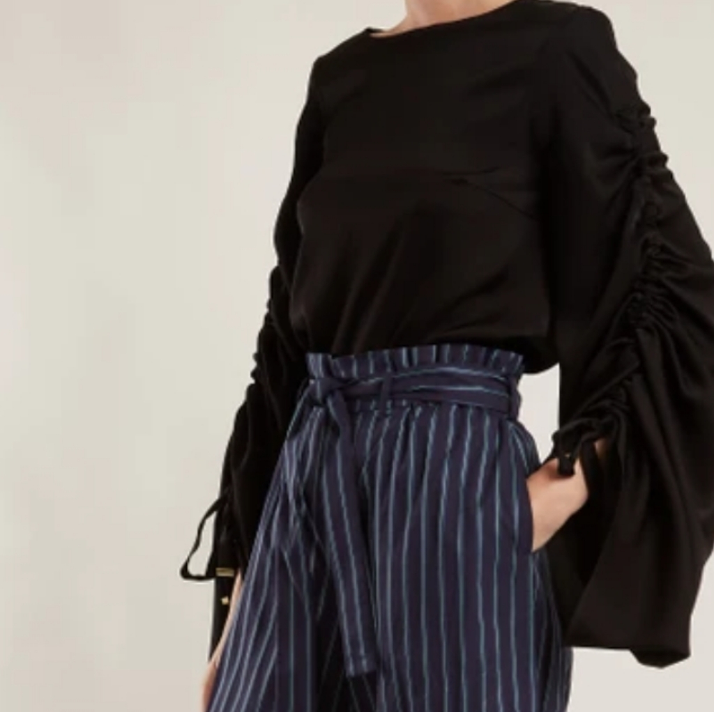 Osman Black Blouse With Ruched Sleeves